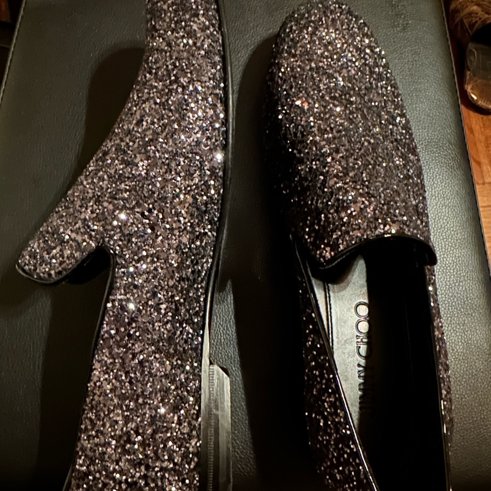 Jimmy Choo grey glitter Sloan loafer NEW 42